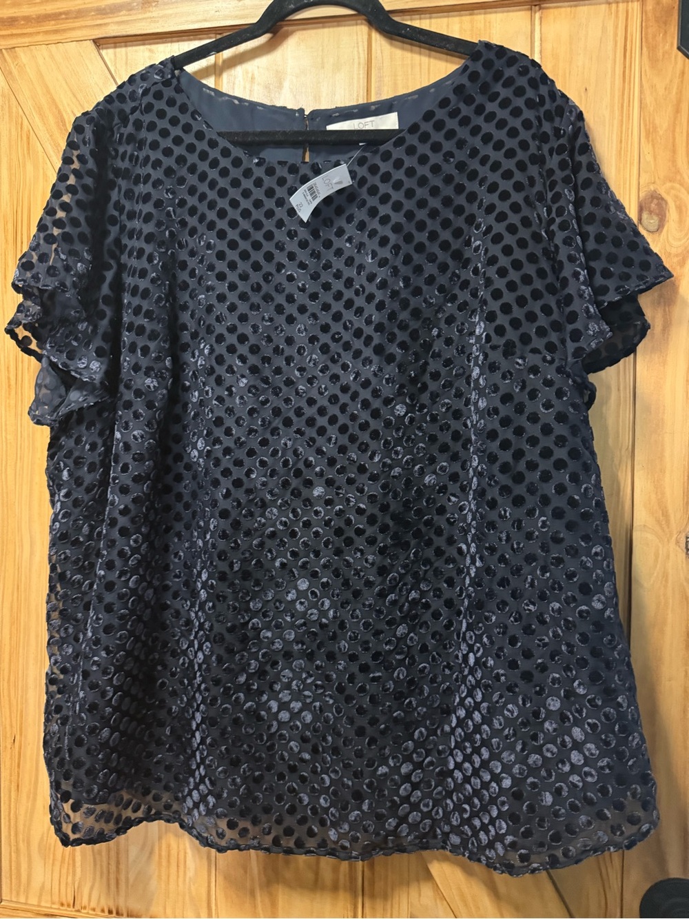 LOFT black Velvet Polka Dot Flutter Sleeve Top